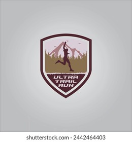 Running shield logo design vector graphic of illustration with background 