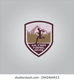 Running shield logo design vector graphic of illustration with background 