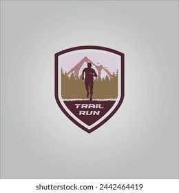 Running shield logo design vector graphic of illustration with background 