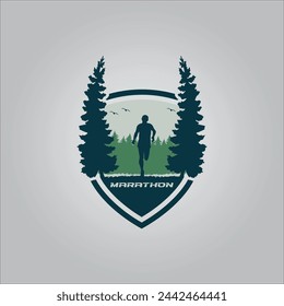 Running shield logo design vector graphic of illustration with background 