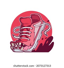 Corriendo zapato con la ilustración vectorial de los dientes grandes. Deporte, divertido, concepto de diseño de marca.