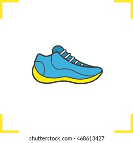 Running shoe color icon. Basketball sneaker in blue and yellow. Isolated vector illustration