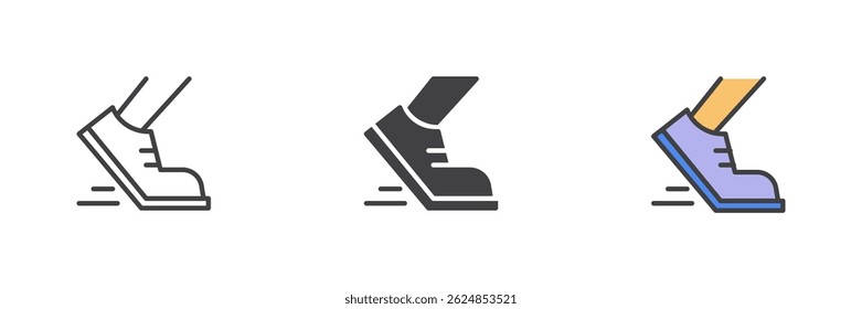 Running shoe different style icon set. Line, glyph and filled outline colorful version, outline and filled vector sign. Fitness and Health symbol, logo illustration. Vector graphics
