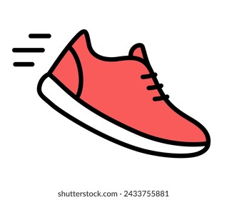 Running shoe doodle icon. Simple red sneaker drawing, jogging and cardio exercise. Vector illustration.