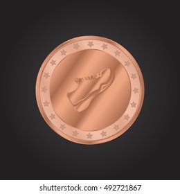 Running Shoe embossed realistic bronze coin precious Icon / Logo Design