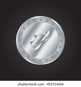 Running Shoe embossed realistic silver / platinum coin precious Icon / Logo Design