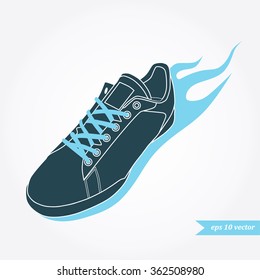 running shoe with fire. Sport and fitness logo, icon or symbol