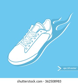 running shoe with fire. Sport and fitness logo, icon or symbol