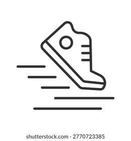 Running shoe icon in line design. running, shoe, sport, fitness, speed, training, workout on white background vector. running shoe editable stroke icon