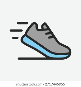 Running shoe icon with motion lines, representing speed, fitness, exercise, and active lifestyle.