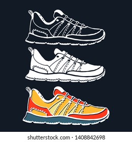 Running shoe icon set. Sneaker silhouette. Sport typography. Vector illustration
