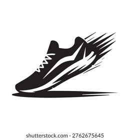 Running shoe icon with speed lines, minimalist fast sneaker vector illustration.