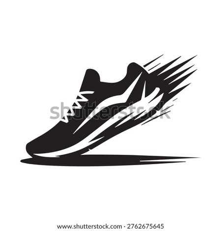 Running shoe icon with speed lines, minimalist fast sneaker vector illustration.