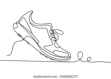 running shoe line art. continuous line sneaker