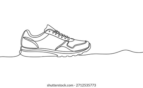 Vector de arte de línea de zapatos para correr. Vector de ilustración de calzado deportivo continuo mínimo
