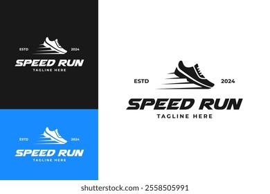 Running shoe logo design for runner or sport template vector symbol illustration