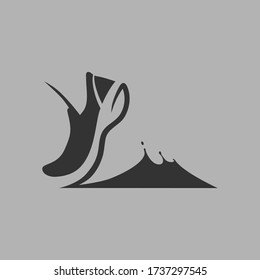 Running shoe in a mud puddle symbol on gray backdrop. Design element