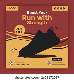 Running shoe promotion social media post or square banner template design