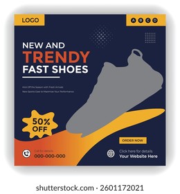 Running shoe promotion social media post or square banner template design