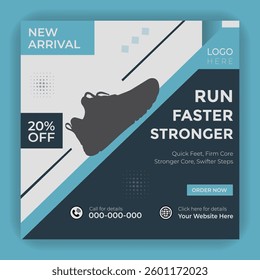 Running shoe promotion social media post or square banner template design