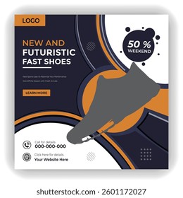 Running shoe promotion social media post or square banner template design