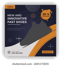 Running shoe promotion social media post or square banner template design