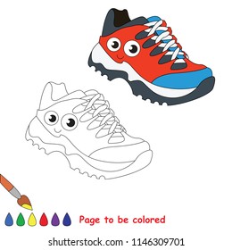 Running Shoe smiley to be colored, the coloring book for preschool kids with easy educational gaming level.