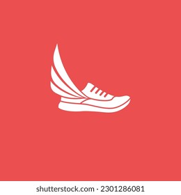 Corriendo zapatillas con un icono de logo simple de ala. Ilustración vectorial plana