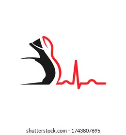 Running shoe symbol with a cardiogram on white backdrop. Design element