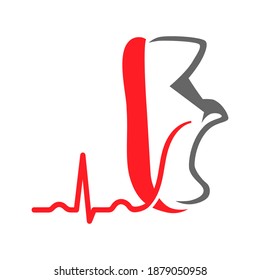 Running shoe symbol with a cardiogram on white backdrop. Design element