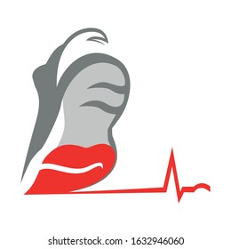 Running shoe symbol with a heart and cardiogram on white backdrop. Loving exercise concept