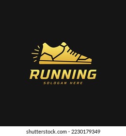 Running shoe symbol logo, Marathon tournament logptype template. Fitness, athlete training for life symbol, shoe icon