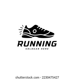 Running shoe symbol logo, Marathon tournament logptype template. Fitness, athlete training for life symbol, shoe icon