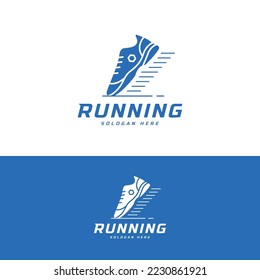 Running shoe symbol logo, Marathon tournament logptype template. Fitness, athlete training for life symbol, shoe icon