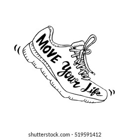 Running shoe symbol - move your life. Sketchy style.