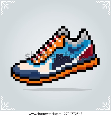 Running shoes in 8 bit pixel art for game assets in vector illustration.