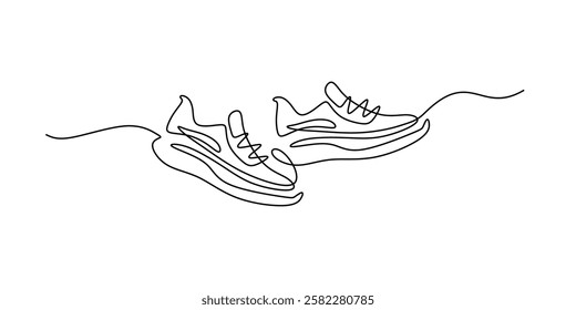 Running shoes for athletes in continuous line drawing. Minimalist sneaker design for marathon, jogging, and training. Vector illustration hand drawn.