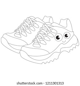 Running Shoes cartoon. Outlined illustration with thin line black stroke