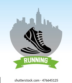 running shoes city ribbon training fitness healthy lifestyle sport marathon icon. Colorful and flat design. Vector illustration