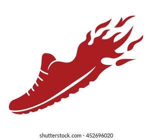 Running shoes in fire icon