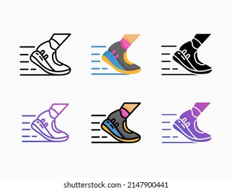 running shoes icon set with line, outline, flat, filled, glyph, color, gradient. Editable stroke and pixel perfect. Can be used for digital product, presentation, print design and more.