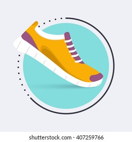 Running shoes icon. Training,  sneaker isolated on blue background. Flat design illustration.