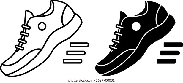 Running Shoes Icons. Black and White Vector Illustration. Sportswear, Shoes. Running Concept