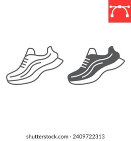 Línea de zapatos en marcha e icono de glifo, fitness y calzado, icono de vector de calzado, gráficos vectoriales, símbolo de contorno de trazo editable, eps 10.