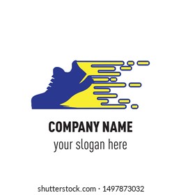 Running Shoes logo with blue and yellow color