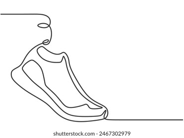 Running shoes in one continuous single line art drawing style. Athletic sport concept vector illustration.