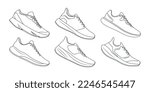Running Shoes Outline Stroke Vector Illustration on Isolated on White Background.