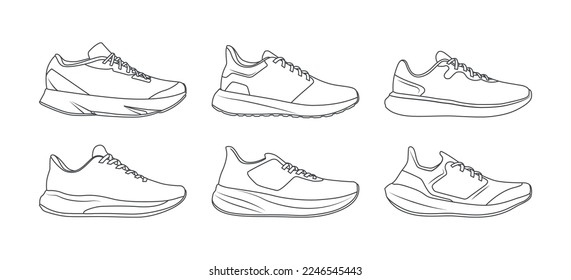 Running Shoes Outline Stroke Vector Illustration on Isolated on White Background.