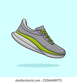 Running Shoes Run Grey Green Style Cartoon Vector