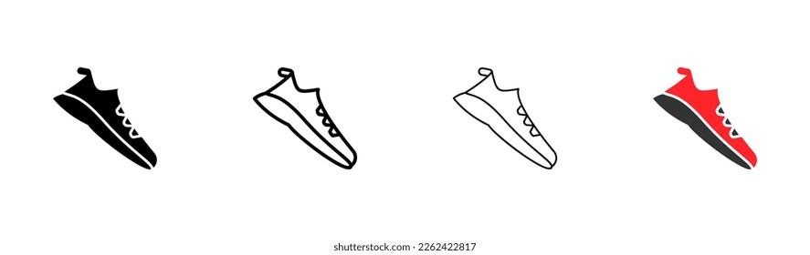 Running shoes set icon. Sport, clothes, weekend, rest, resort, route, beach, airport, family vacation, things, storage, shoes, clothes. Vector icon in line, black and colorful style